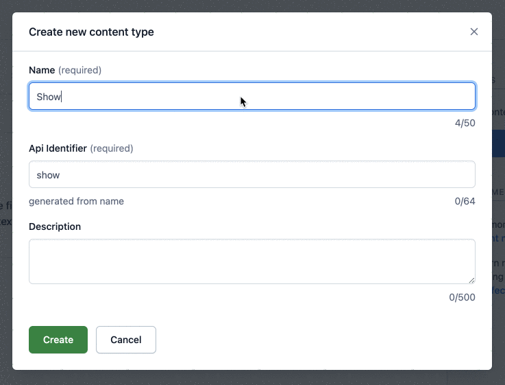 GIF showing the creation of a content type in Contentful