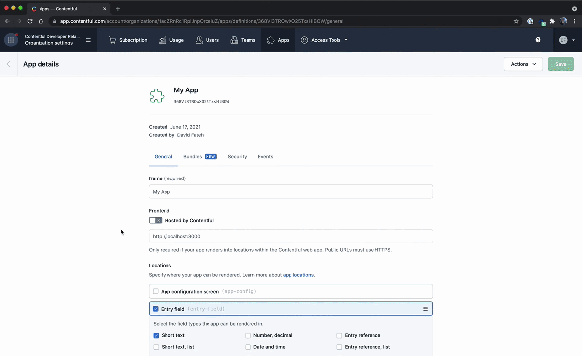 A gif showing how to toggle the app hosting option found under “Frontend” and drag and drop the build directory:
