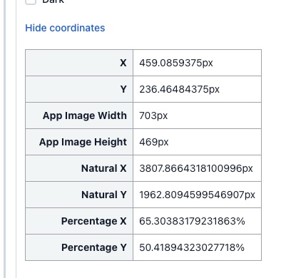 The last feature, is a section visible only to admin users, and it shows the stored coordinates of the hotspot: