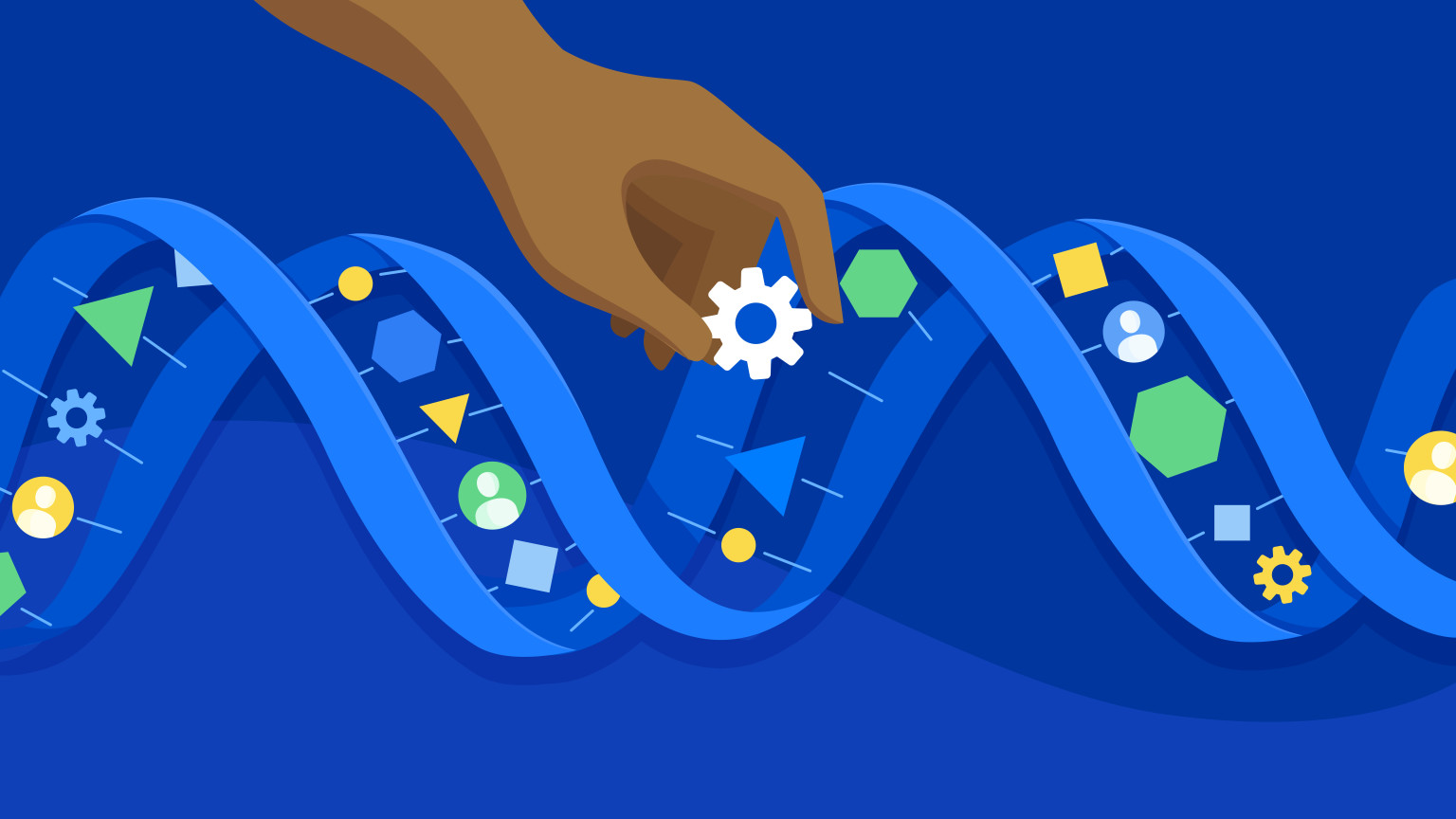 Illustration of a hand editing DNA, signifying the use of the builder ethos to build digital teams