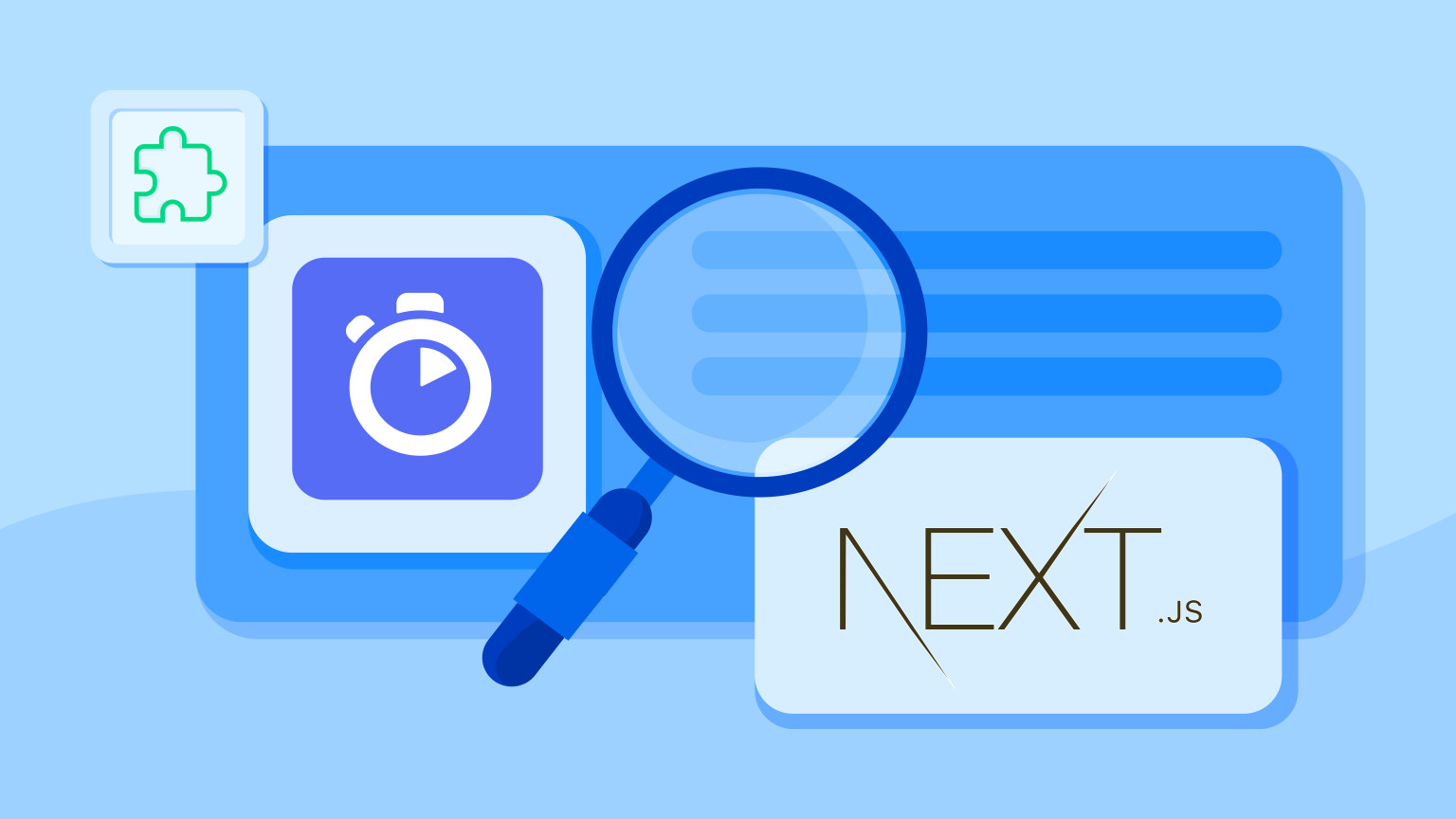 Illustration of a magnifying glass with a next JS logo, an artistic depiction of adding algolia search to NextJS