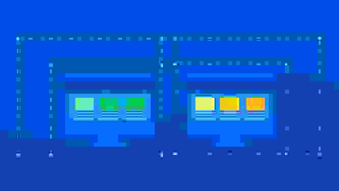 Illustration of two ecommerce digital storefronts scaling up