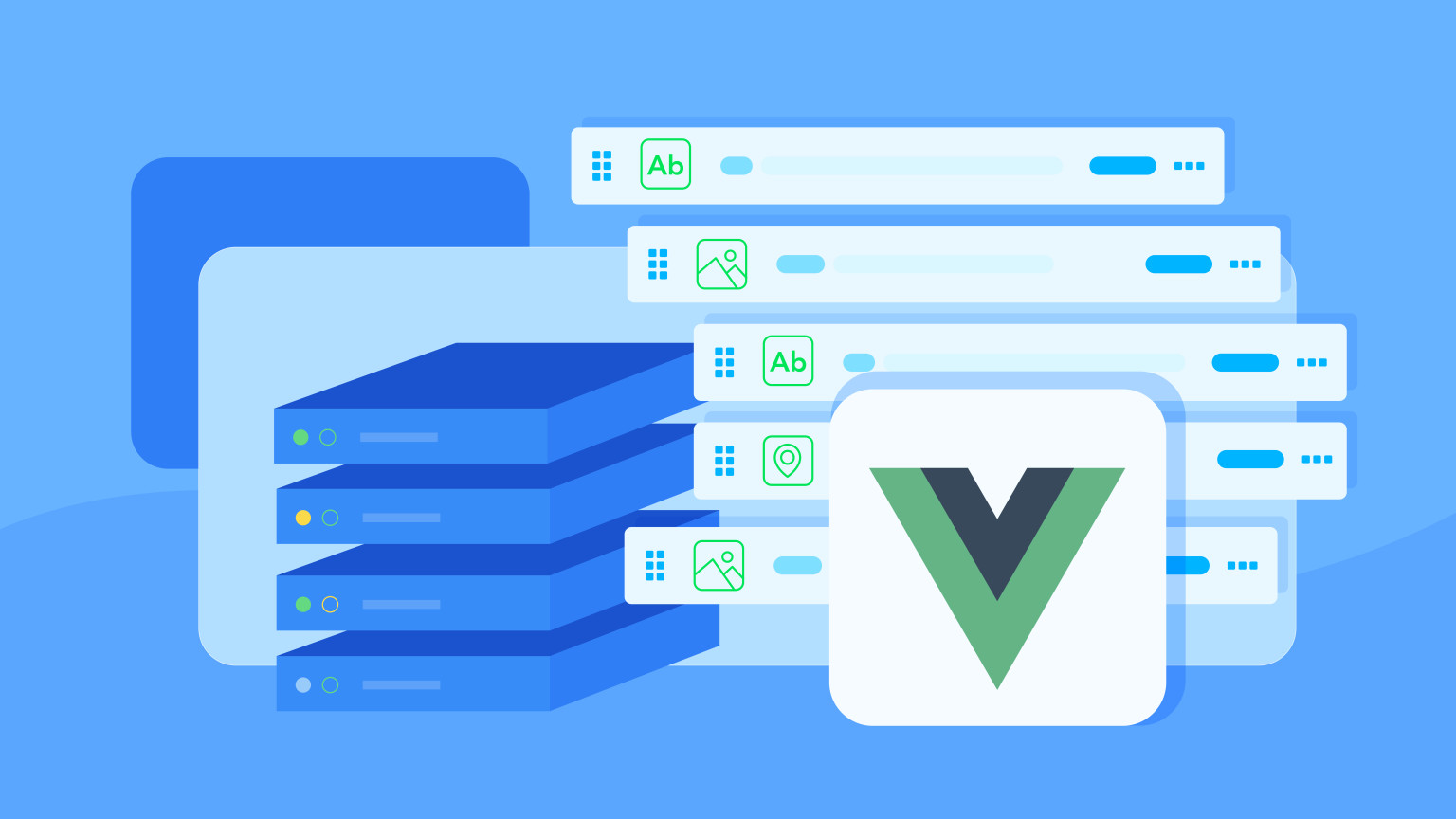 Illustration depicting the Vue.JS logo and a Contentful app, showing how to use Contentful and Vue together