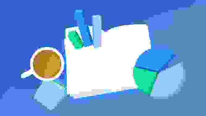 Illustration of a book with bar and pie charts
