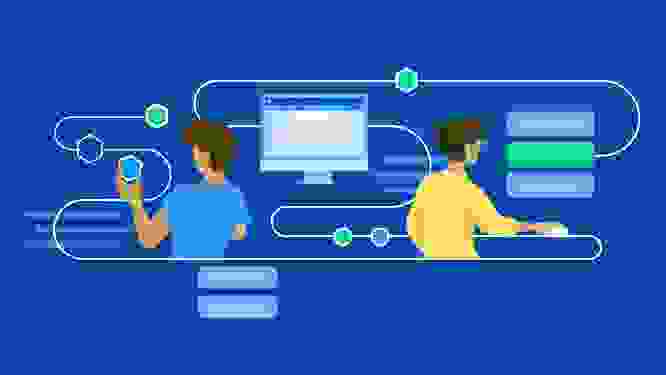 Figures working with the abstract description of a complex workflow. 