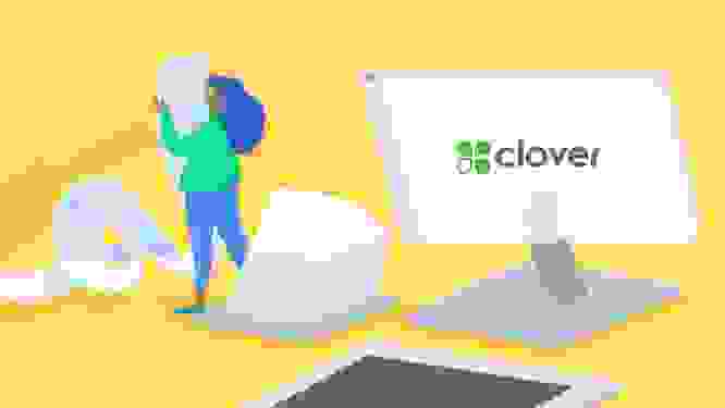 Blog header, illustration of person using a clover device 