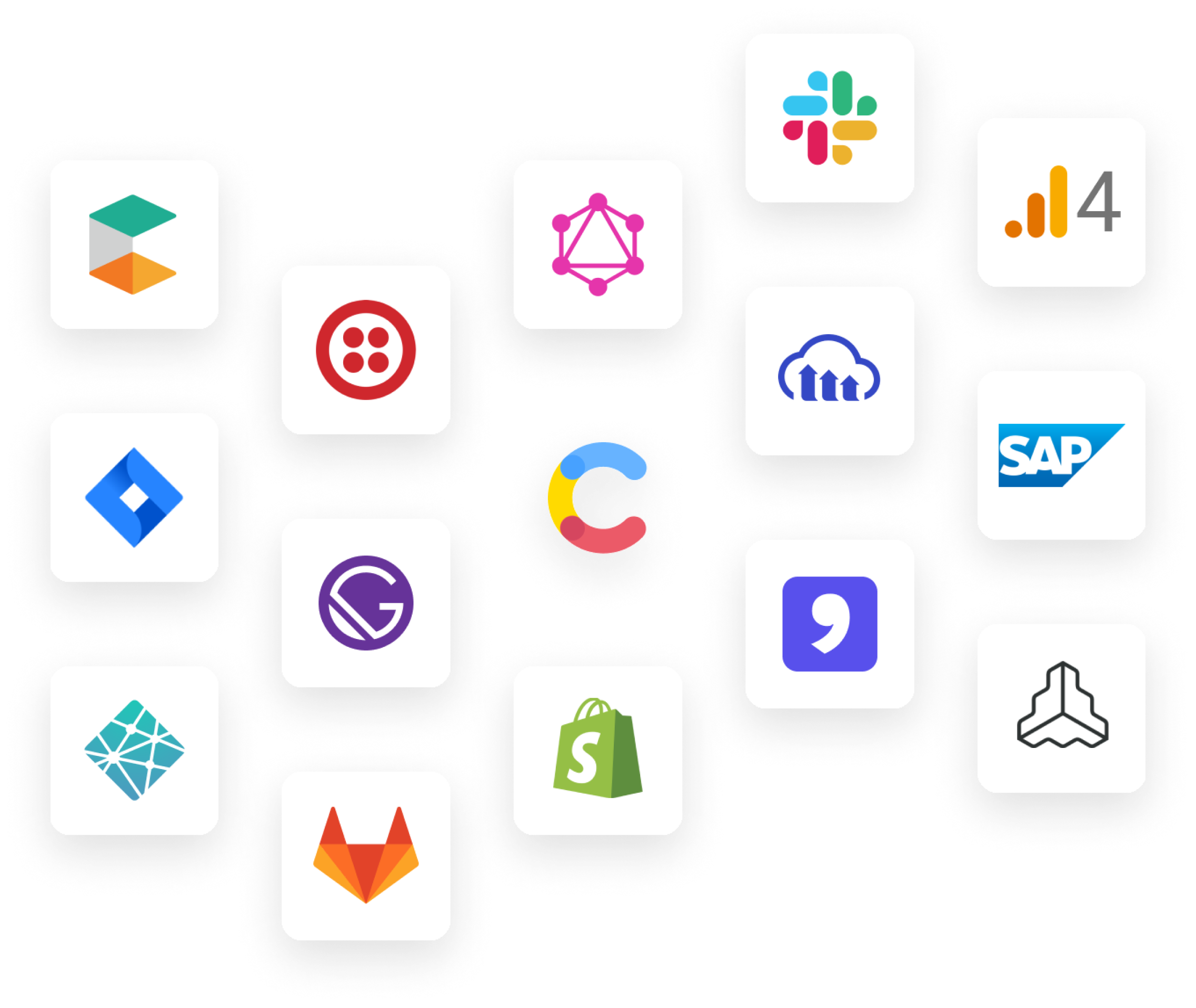 Logos of technoloy integrations available in Contentful marketplace.