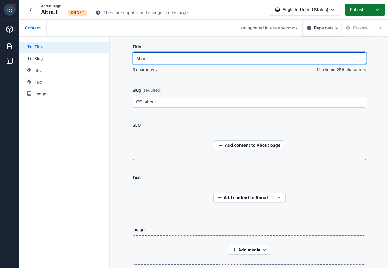 Default field layout of the About page page type