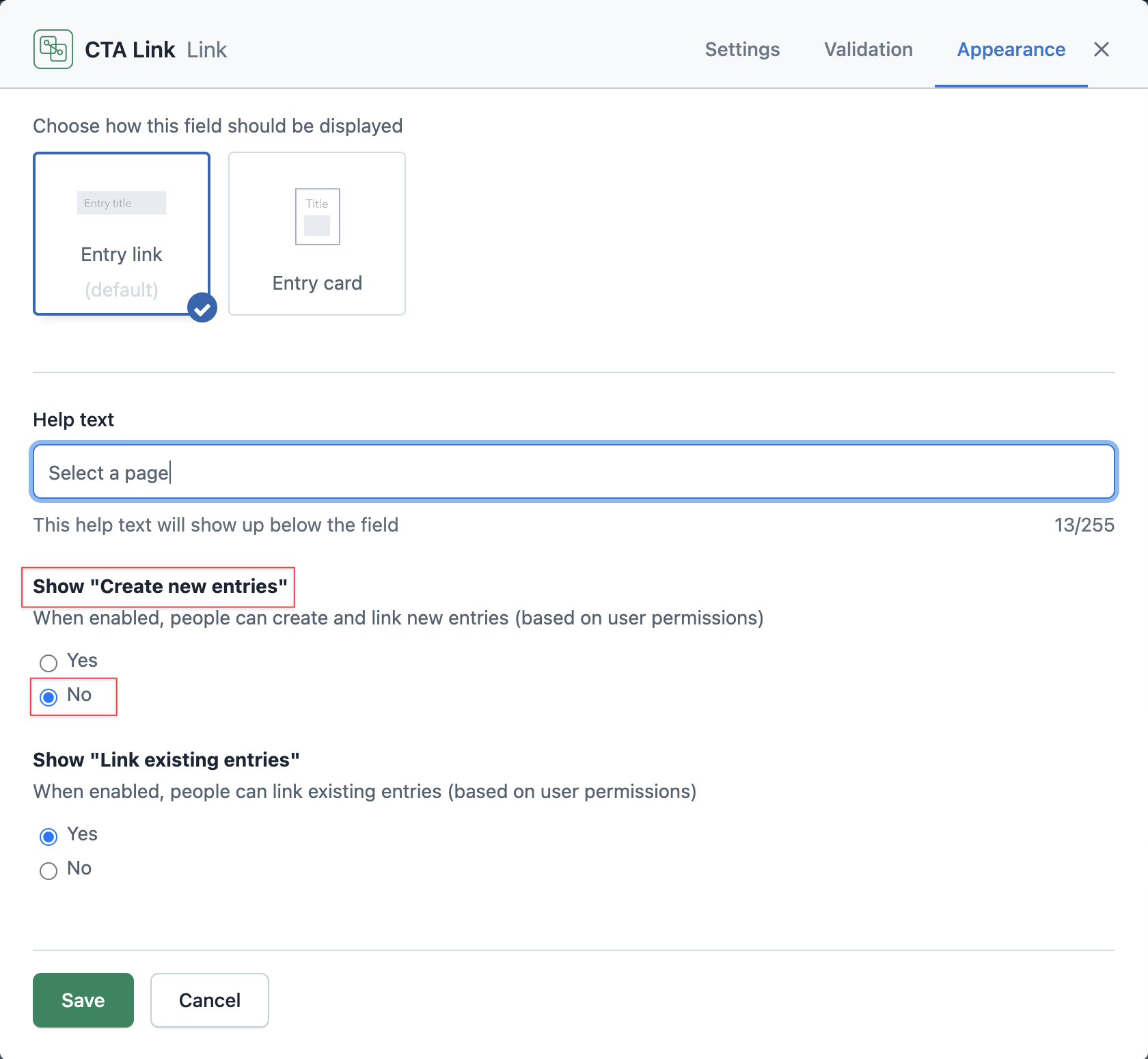 Compose page reference appearance