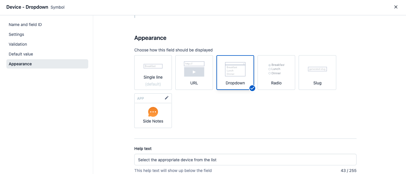 Content modelling basics appearance tab