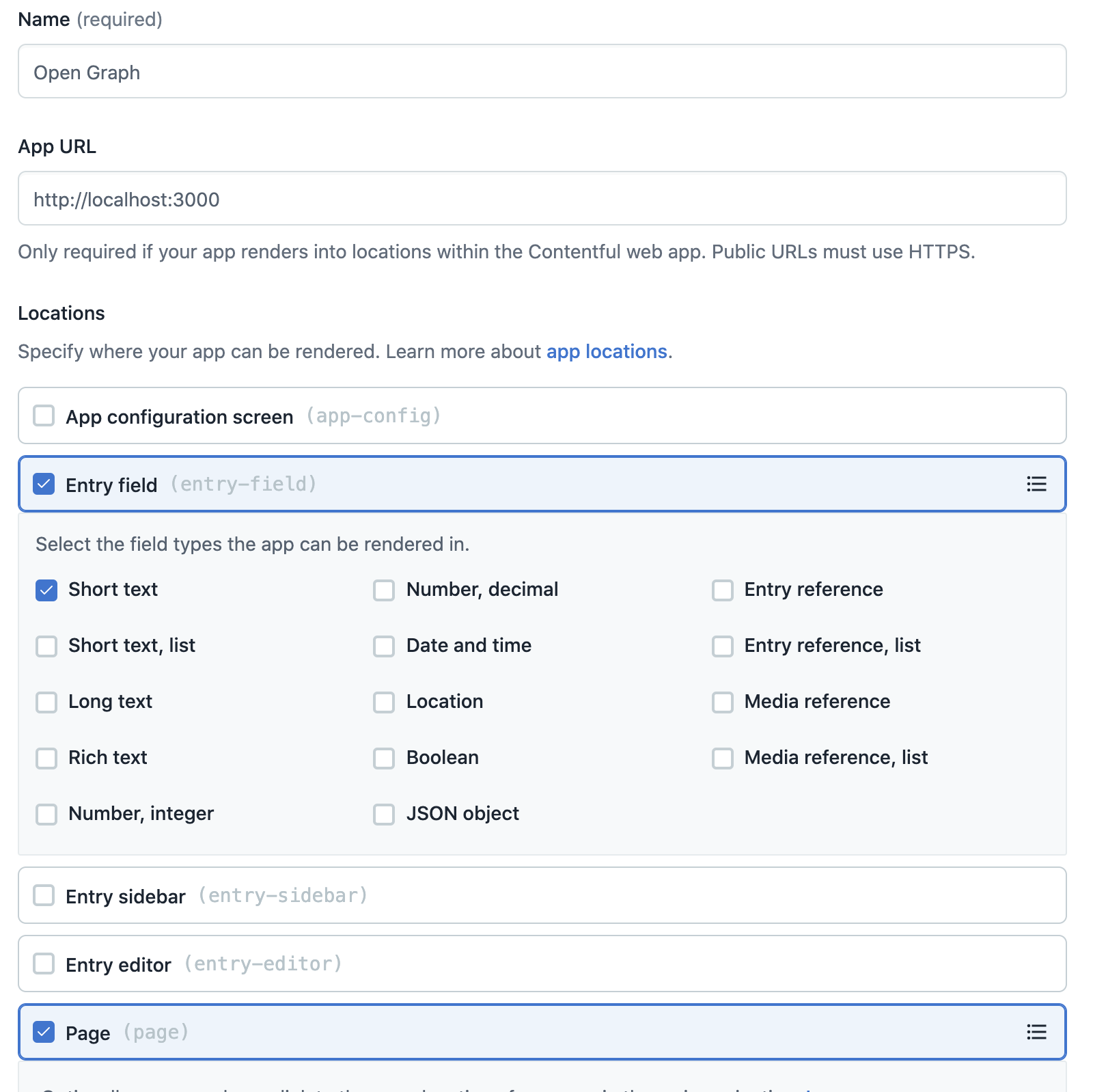 Screenshot of the new AppDefinition field in Contentful