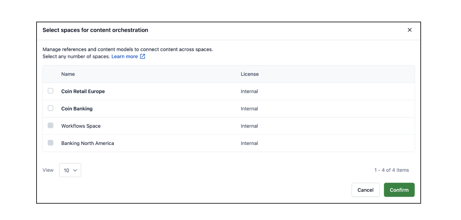 select spaces for content orchestration