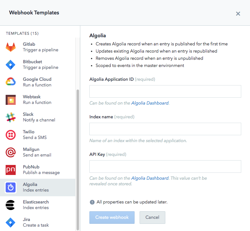 algolia webhook template