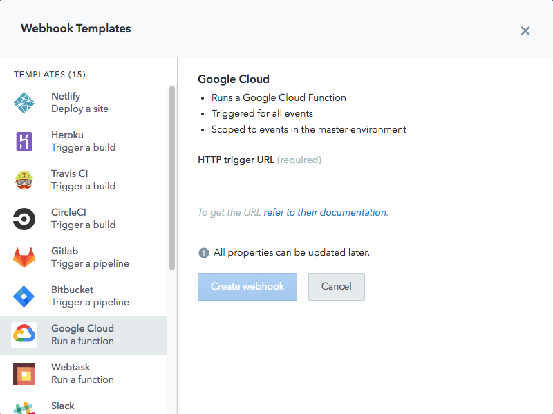 google cloud webhook template