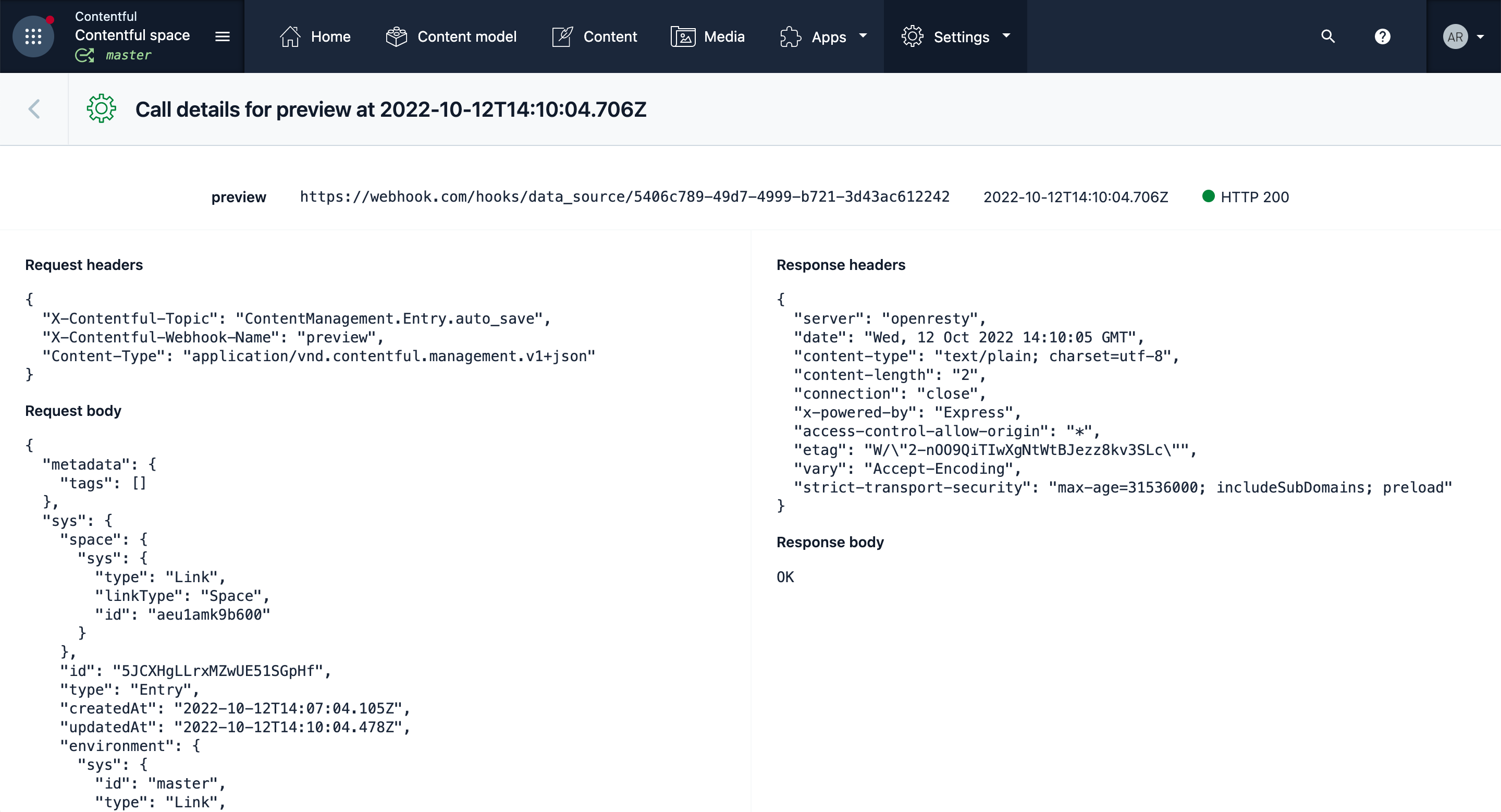 Detailed activity log of a webhook