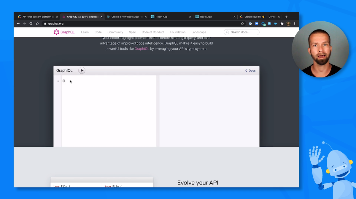 What's your query - Screen share of GraphQL explorer interface with Stefan Judis avatar